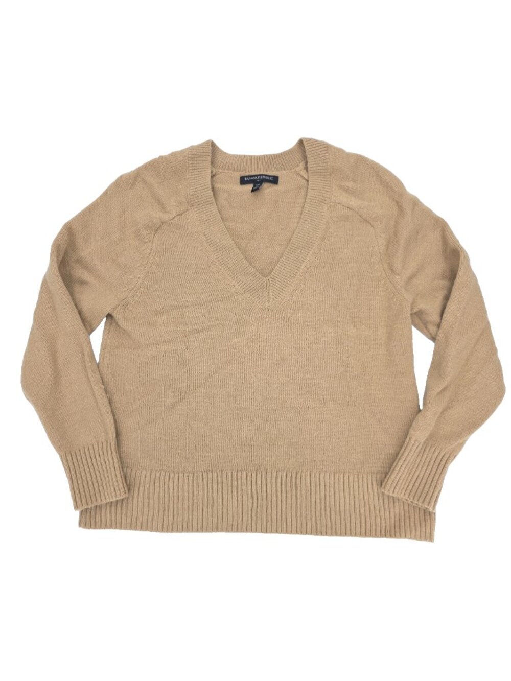 Banana Republic Sweater Womens Petite Small PS Tan Brown Knit V-neck Solid